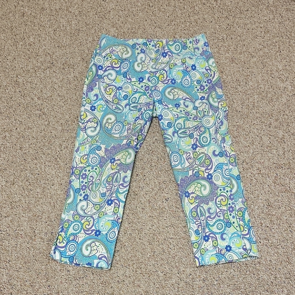 Lulu-B Multicolor Colorful Paisley Capri Pants Sz 2 Coastal Grandma summer